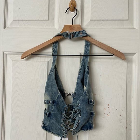 NEW Outcast Samantha denim lace up halter top - Picture 7 of 7